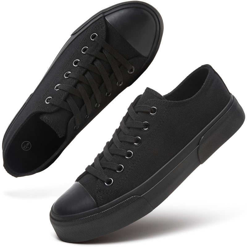 hash bubbie Women's Canvas Shoes Fashion Canvas Sneakers for Women Casual Tennis Shoes Low Top Walking Shoes(Full Black,US8) - Image 1